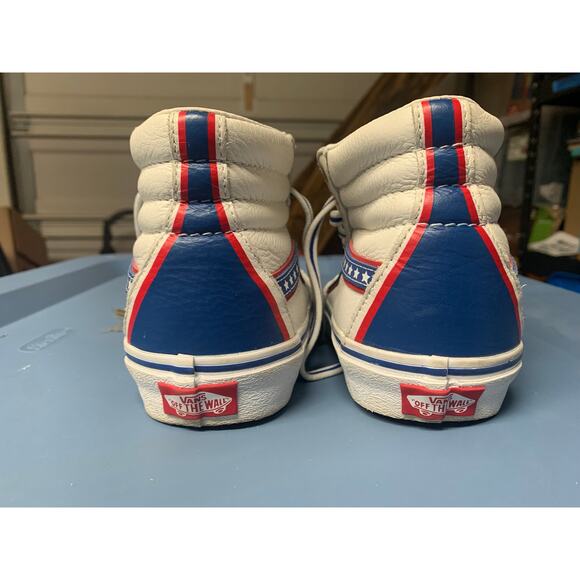 Vans Sk8-Hi USA Stars & Stripes White Leather Hi-Top Sneakers Men’s 4.5/ Women 6 - Picture 3 of 6